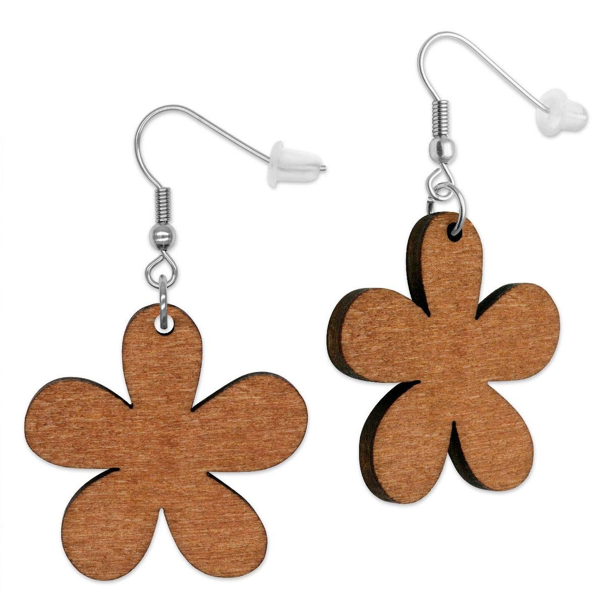 Orecchini In Legno Floreali SoulCats®, 1 Paio, Leggeri, 6 Colori (blu, Grigio, Verde, Rosso, Nero, Beige), Gancio In Acciaio Inox - 5