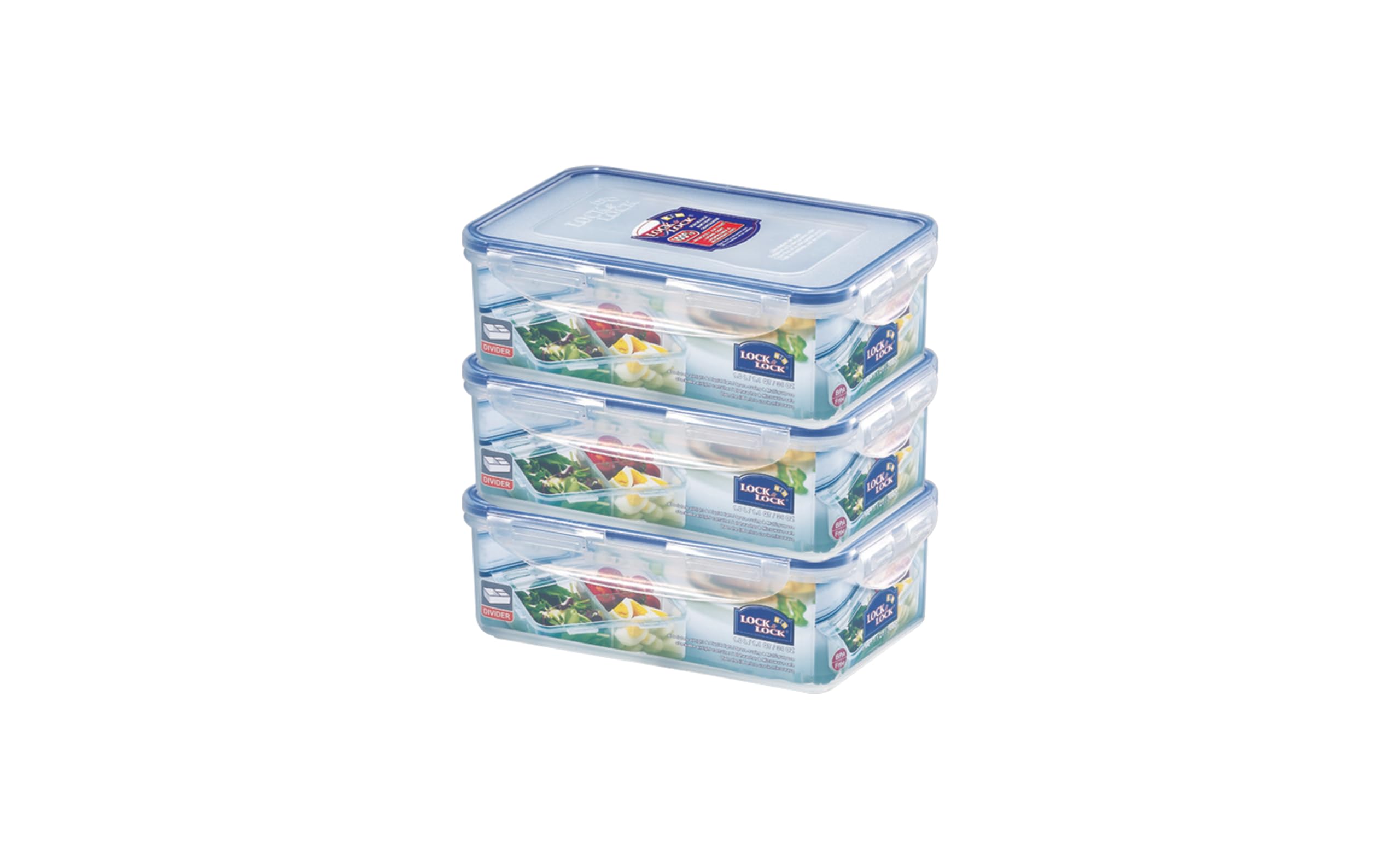 Lock & Lock Plastic Food Storage Containers - Set of 3 - Square - Lunch Box with Divider - 1.4 L