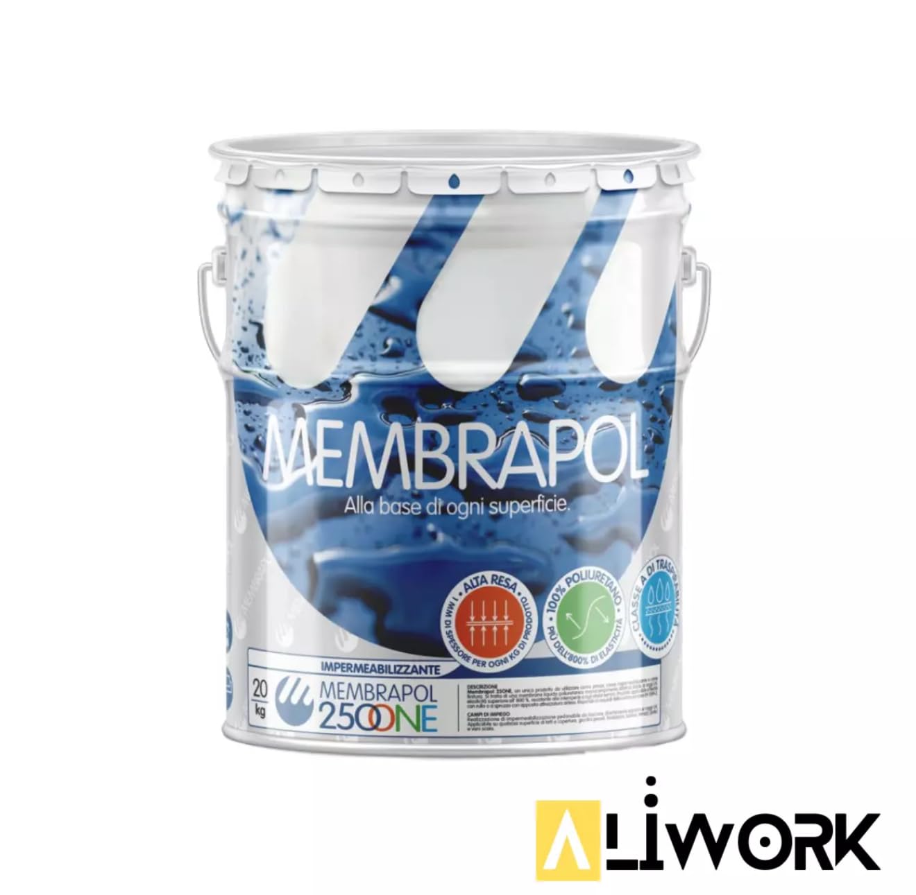 Generico impermeabilizzante per terrazze 800% di elasticità MEMBRAPOL 250 ONE 1KG BIANCO