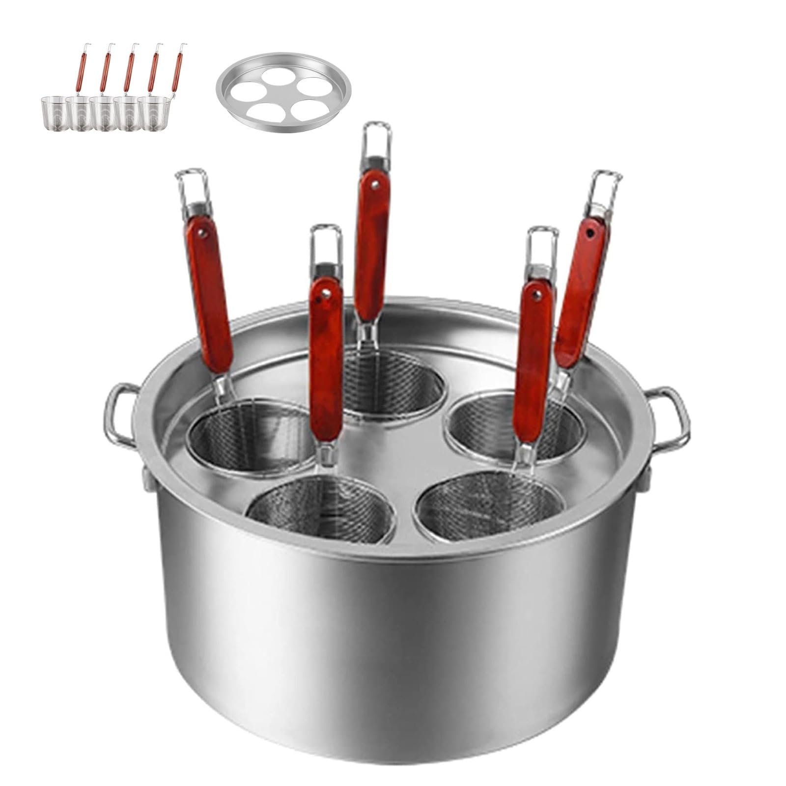 Generico Pentola Multifunzionale per zuppa con colino, Set di Inserti per cuocipasta in Acciaio Inossidabile, pentola da Cucina Commerciale a 3/4/5 Fori con divisore e cestello per colino, Secchio PE