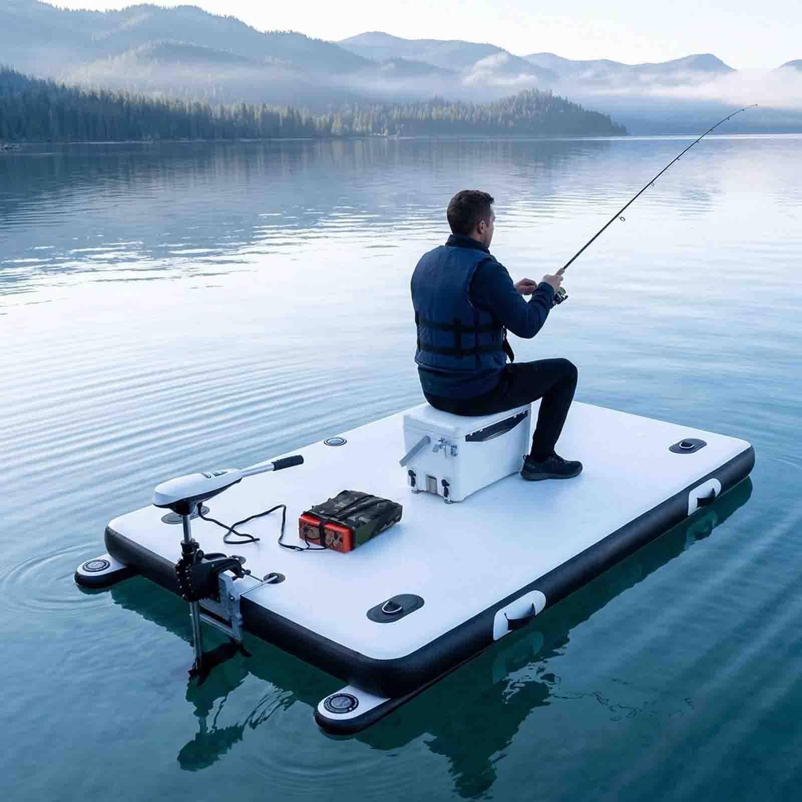 Barca da Pesca Gonfiabile Portatile 2M/2,5M,Piattaforma con Pompa e Remi Nomotor-2M | Isola Gonfiabile PVC 8 PSI Antiscivolo,Portata 400 kg,Supporto Motore,Anelli D,Lago,Piscina,Mare