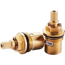 Replacement Brass Ceramic Stem Disc Cartridge Faucet Valve Quarter Turn 1/2" for Bathroom Kitchen Tap 1 Pair Hot & Cold 25-PM