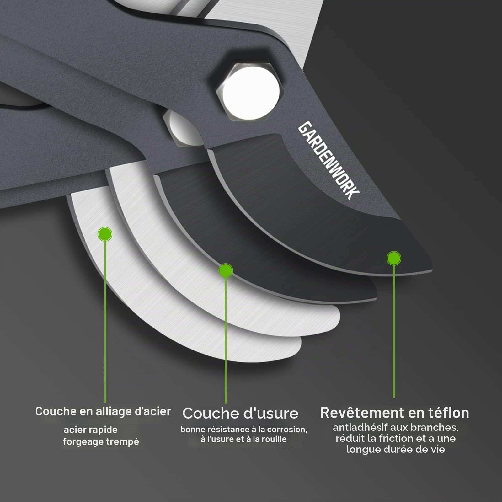 GARDENWORK Coupe-branches extensible avec action composée, 43,2 à 58,4 cm, lame tranchante SK5 pour couper des arbustes et des branches de 5,1 cm