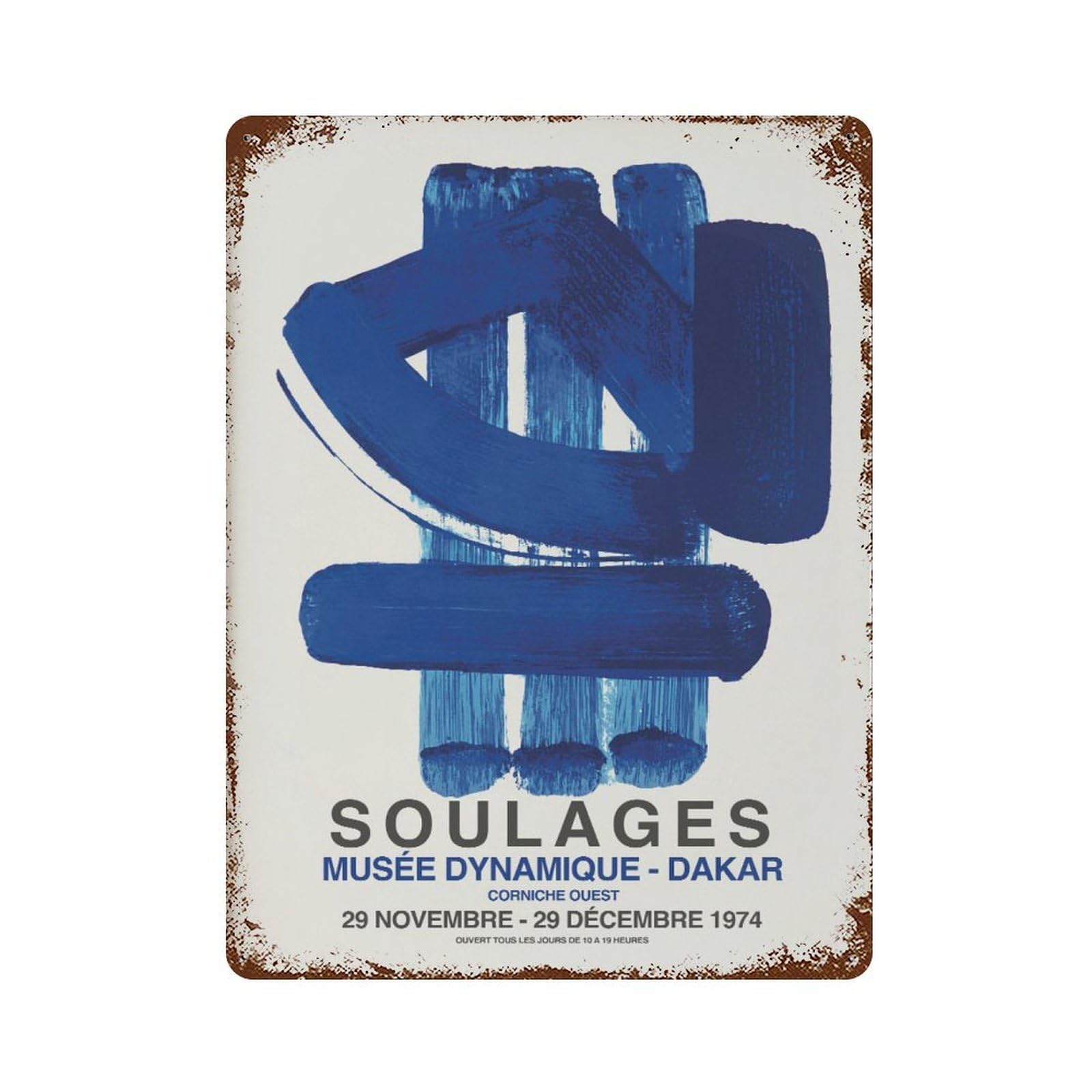 xiaoxiaoshen Pierre Soulages Blue Abstract Exhibition Wall Decor Art Metal Tin Poster Modern Home Decor Art Home Bar Shop Decorations Vintage Sign 40x30cm