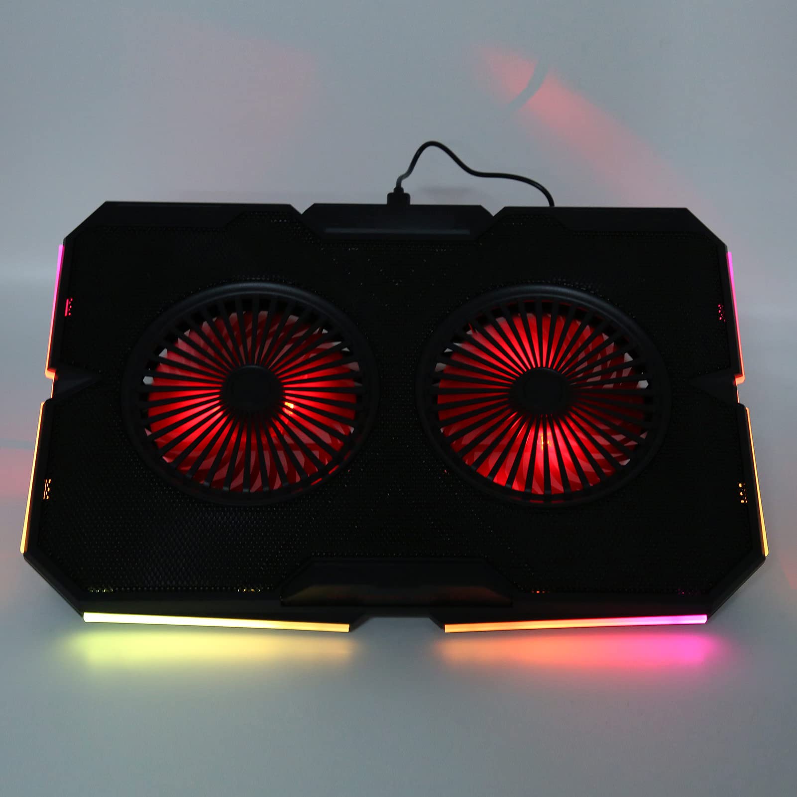 Laptop-Kühlpad, RGB-Laptop-Kühler, Notebook-Kühler, Zwei Leise Lüfter, 7 Stufen Höhenverstellung, 2 USB-Anschlüsse, Legierungspanel mit RGB-Lichtleiste für 14-17-Zoll-Lapto