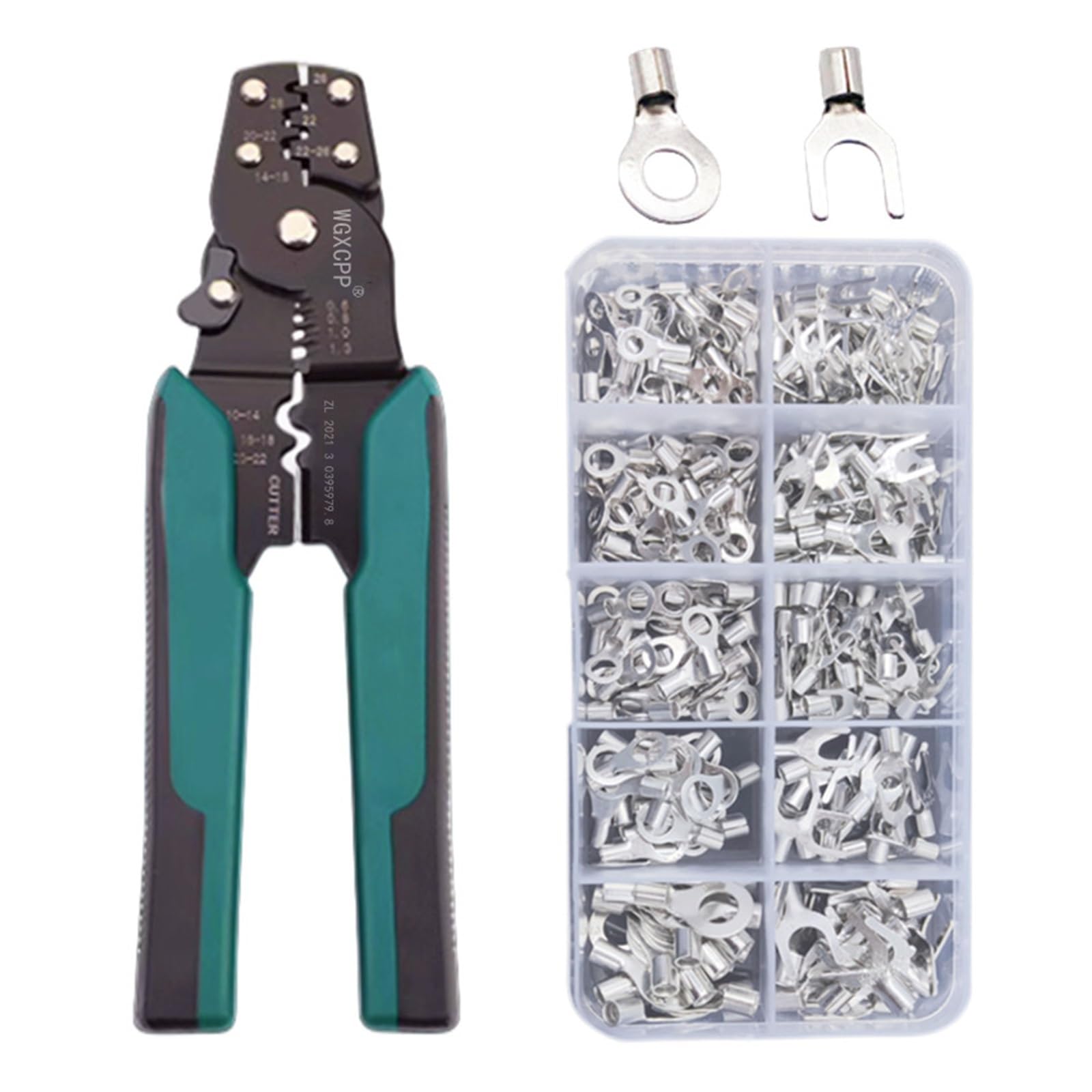 AARTERZZA 320pcs Boxed Crimp Terminal,Electrical Connector,U/O Shaped,Wire Connector,Cable Termination Pliers(320pcs-and Pliers)