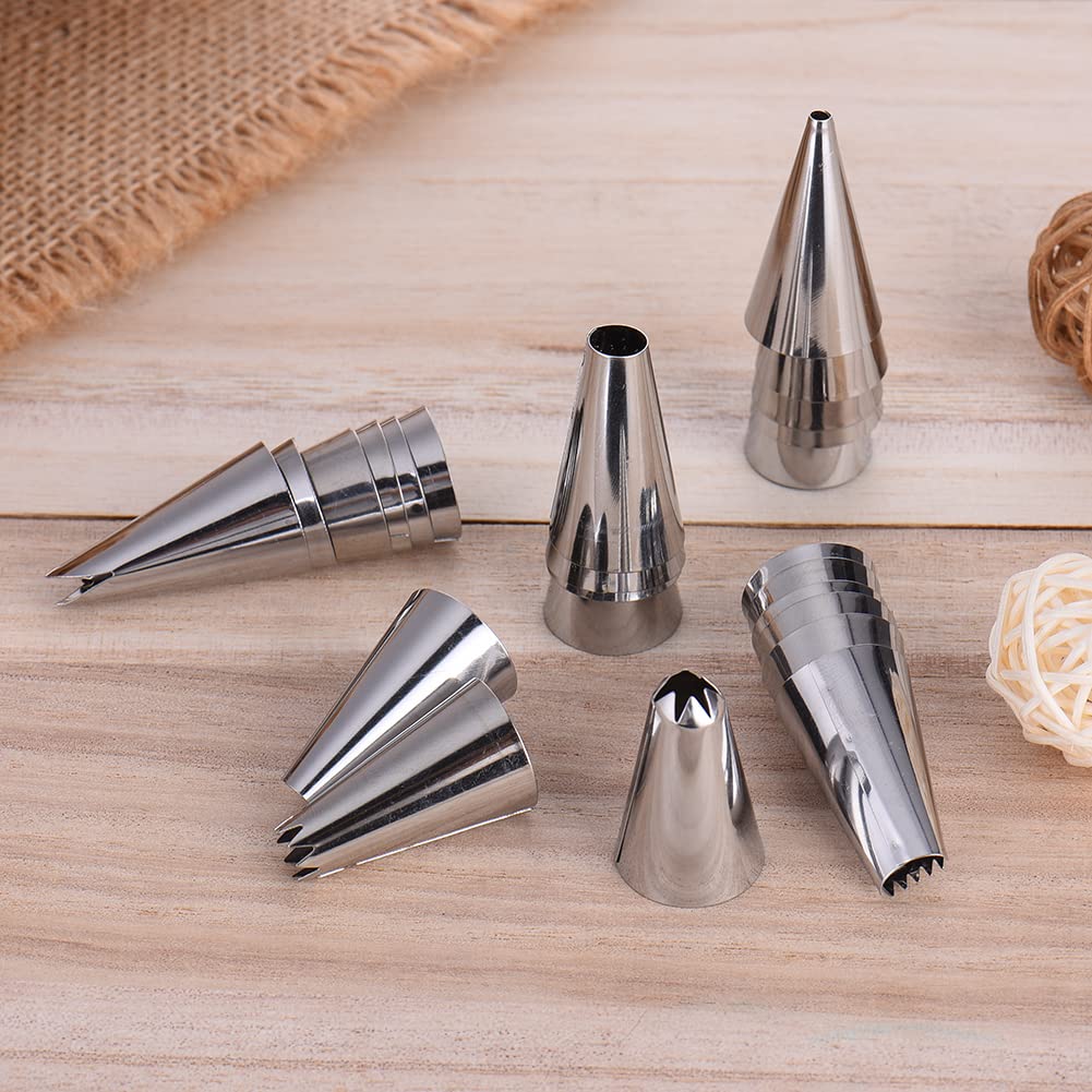 YVicv Spritztüllen-Set aus Edelstahl, Spritzbeutel und Spritztüllen-Set mit 5 Spritztüllen, 1 wiederverwendbarer Spritzbeutel für DIY Cupcakes, Sugarcraft