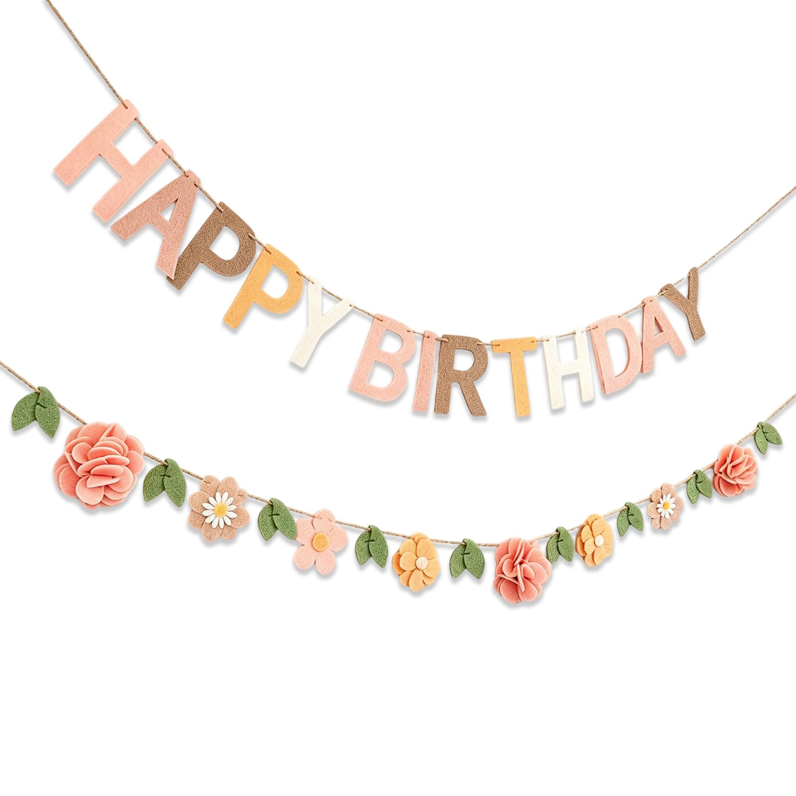 Felt Happy Birthday Banner,Handmade Flower Garland,Floral Birthday Party Banner Birthday Decorations for Girls Women Mom Photo Backdrop Room Wall Decoration