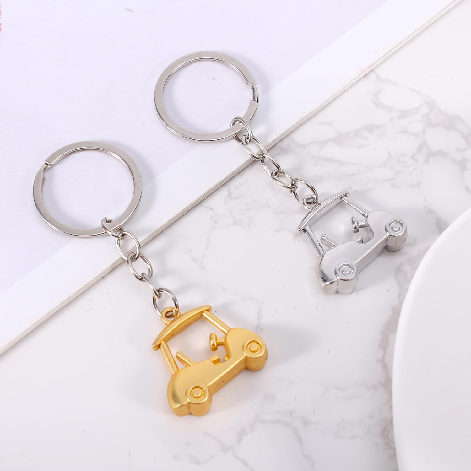 2pcs Golf Cart Keychain, Zinc Alloy Golf Keychain Silver Gold Sparklely Golf Cart Keychain Golf Style Key Chains for Man Golf Lovers Golf Souvenirs - Image 3