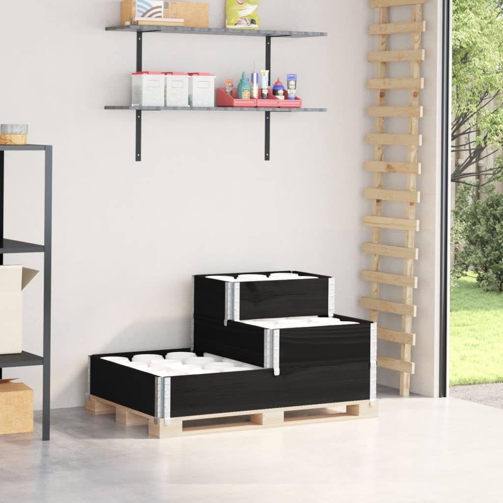 Marco de 3 compartimentos para palé, color negro, de madera de pino maciza, 120 x 80 x 60,5 cm, plegable con bisagras galvanizadas para almacenamiento, transporte, jardinera
