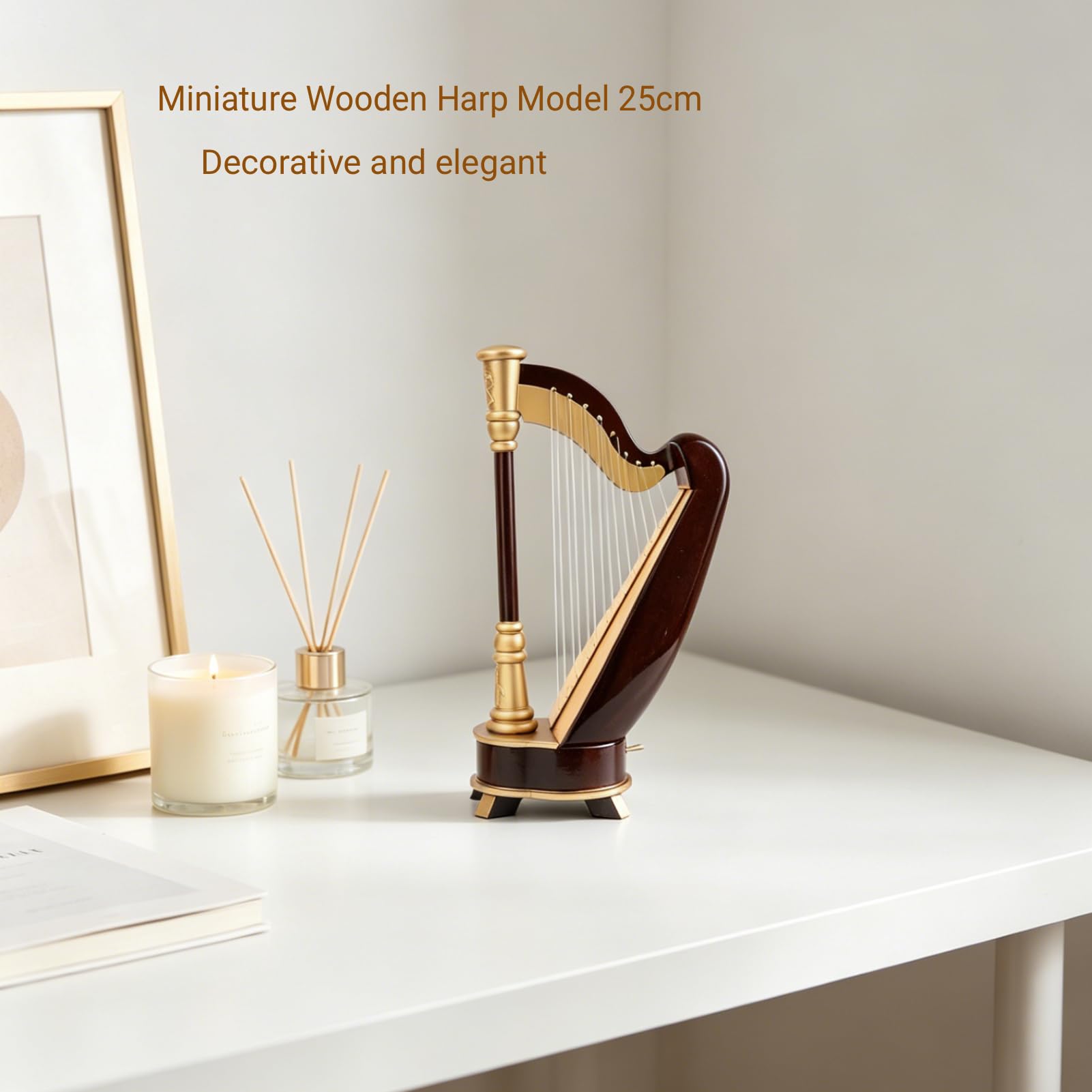 Harpe miniature en bois 25 cm avec boîte de rangement instrument de musique décoration maison