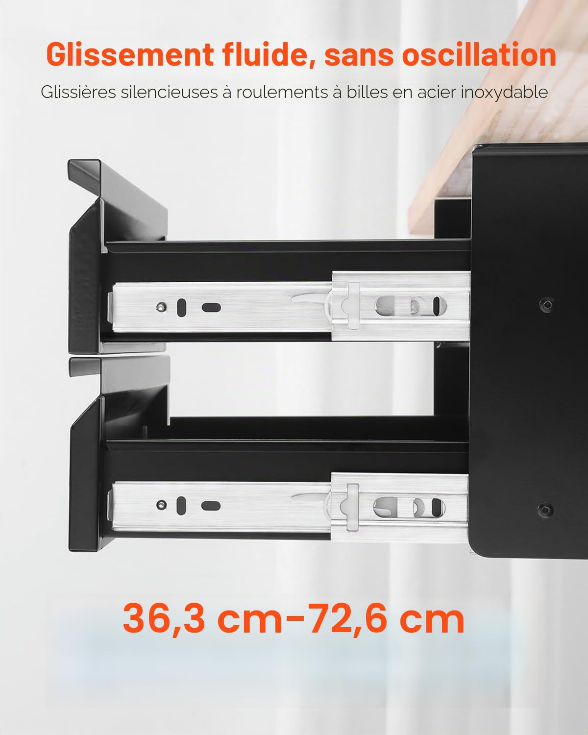 VEVOR Tiroir Coulissant sous Bureau, 457x227x200 mm, Tiroir Organisateur de Rangement sous Bureau Caché à 2 Couches, Capacité de Charge 5 kg, pour Maison sous Table, Poste de Travail Assis-debout