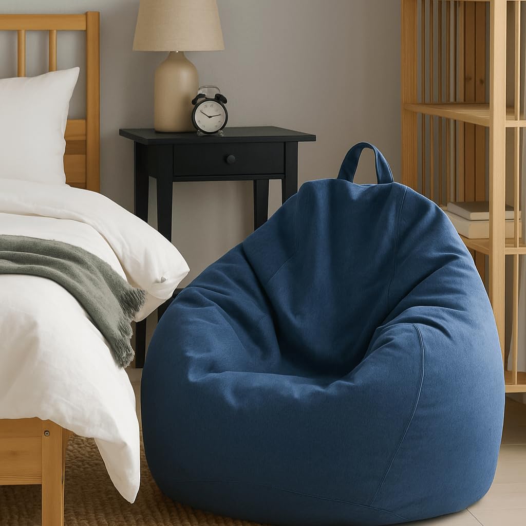 Pouf con imbottitura in perle EPS, poltrona relax, cuscino da pavimento, Bean Bag (blu navy, 100 x 120 x 50 cm, 300 l)