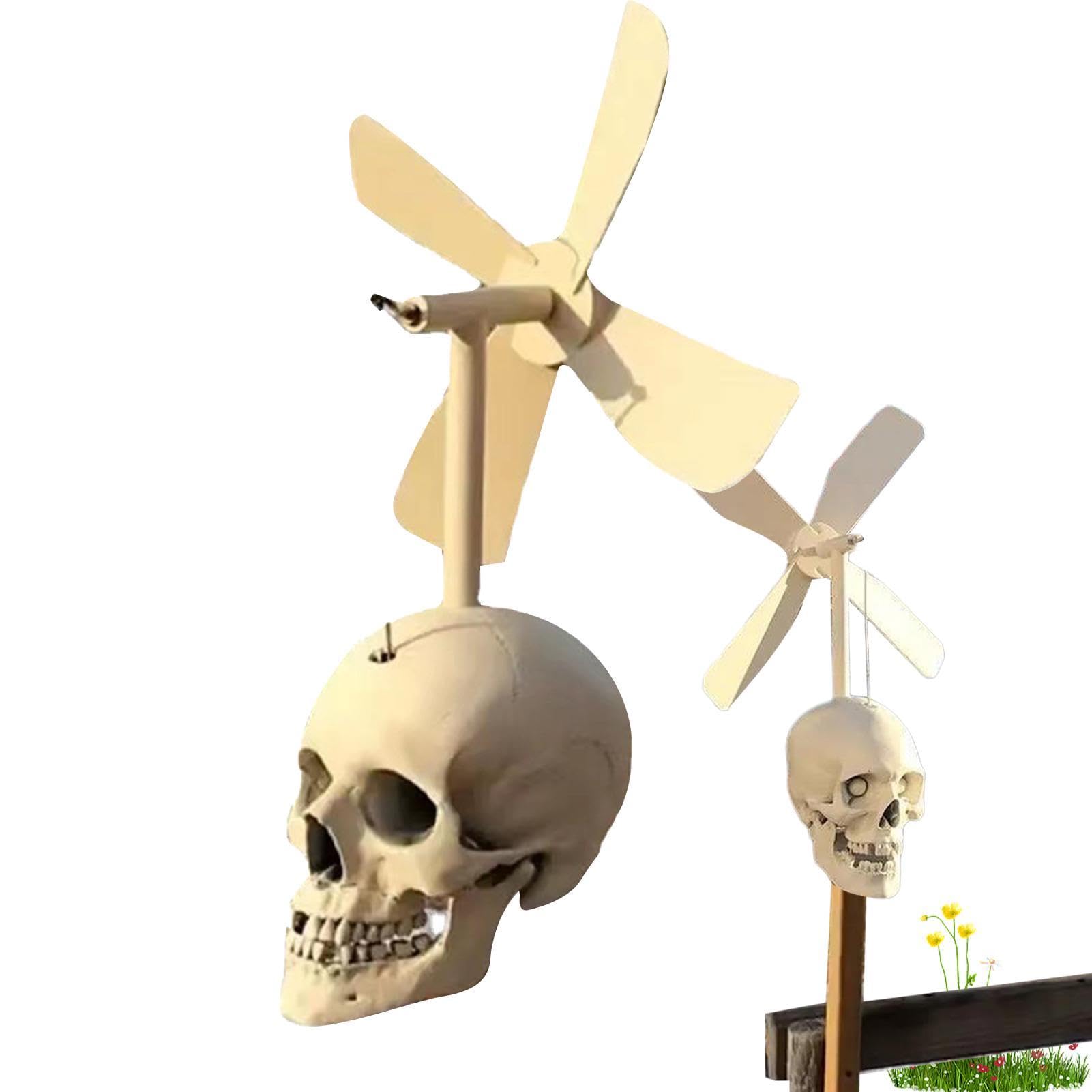 Molino de viento al aire libre – Molino de viento con cabeza de calavera, escultura de metal para exteriores, escultura de metal para exteriores, molino de viento de calavera | Molino de viento de
