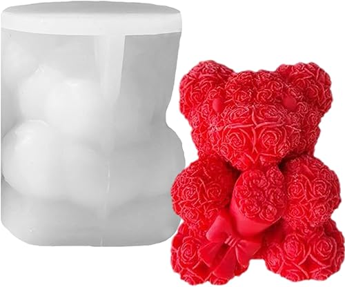 LSLEVA Moldes de silicona con forma de oso de rosa, molde de silicona de resina para velas de aromaterapia, jabón casero, arcilla, manualidades,
