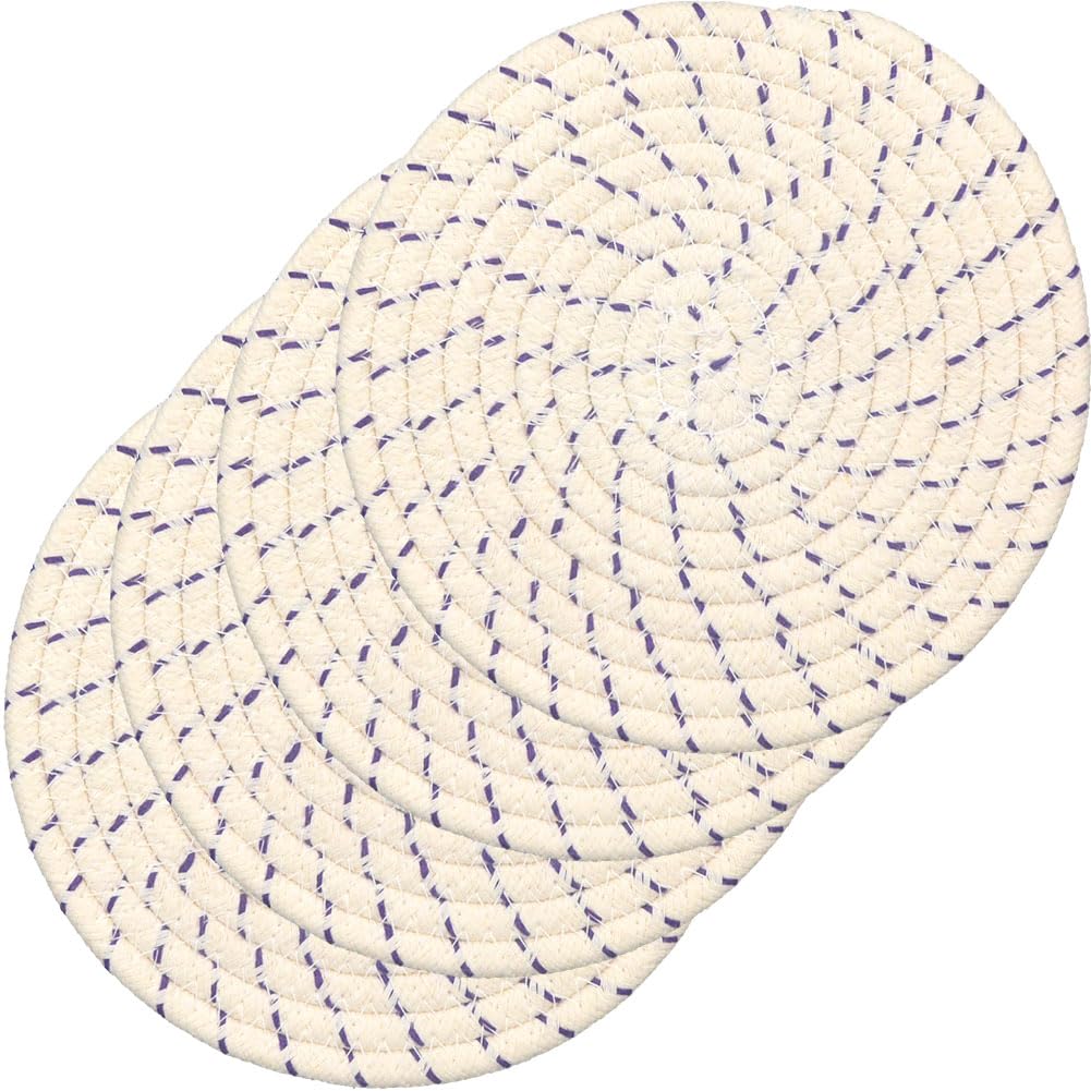 SCF2017 Round Cotton Rope Placemats Heat-Resistant 18cm Small Table Mats Coasters,Set of 4,Purple dots