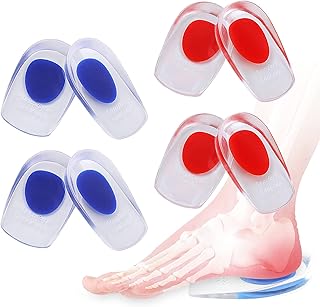 4 Pairs Gel Heel Cups, FHDUSRYO Gel Heel Cushions for Heel Pain Relief, Silicone Heel Cushions Insoles Heel Cup Pads for Plantar Fasciitis Sore Heel, Heel Supports Shoe Inserts for Men Women (Small)
