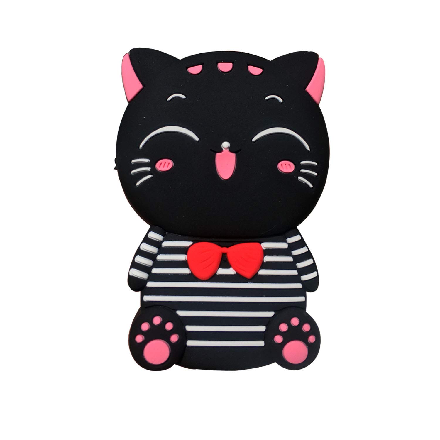 Lucky Stripes Cat Shape Cartoon Multi-Function Mini Coin Purse Bag for Earphone Lipsticks Headphone Pendrive Keys Silicone (Black)-image-39