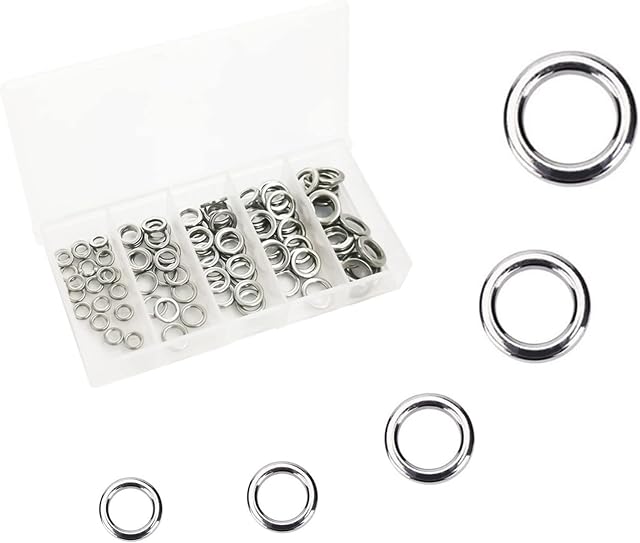 Milepetus Stainless Steel Solid Rings Kit for Jigging Fishing Assist Hooks Fishing Lures Tackle Set,5 Sizes,100 PCS