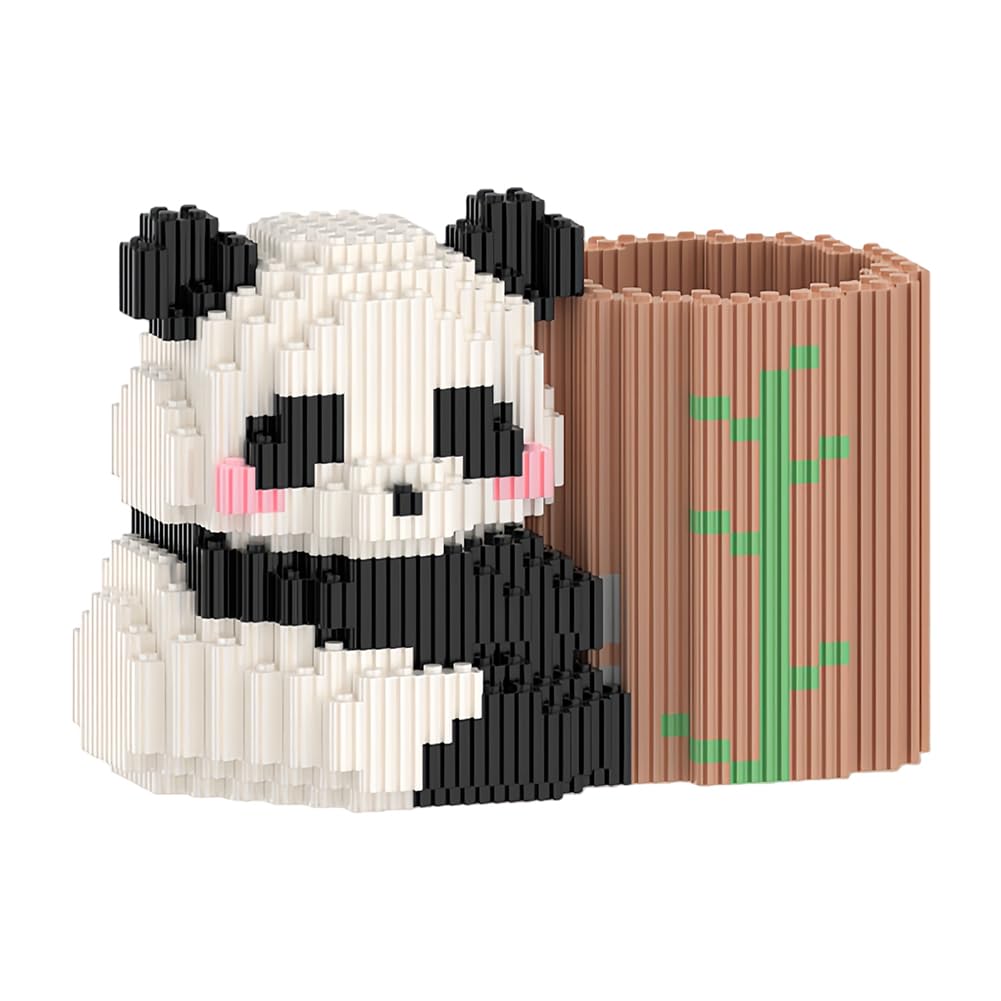 MGKEOUF Panda Building Set, Animal Block Pencil Holder, Panda Building Blocks, Cute Animals DIY Set for Lovers School Office, Cute Model for Interactive Toys Birthday Gifts - Age 14+ (White)