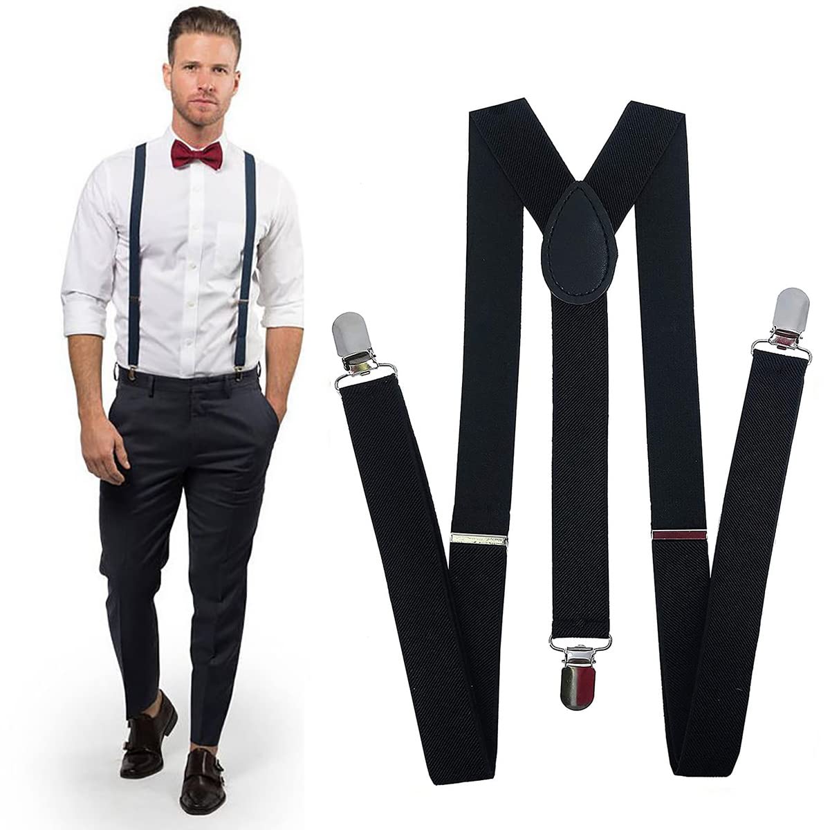 Adjustable Suspenders for Men and Women, Tuxedo Braces, Bouncy, Y Shaped, Safe and Durable, with Metal Clip, Comfortable, Unisex, Can Be Matched with Jeans, Suits, Shorts, Etc, 1 Pcs, Black