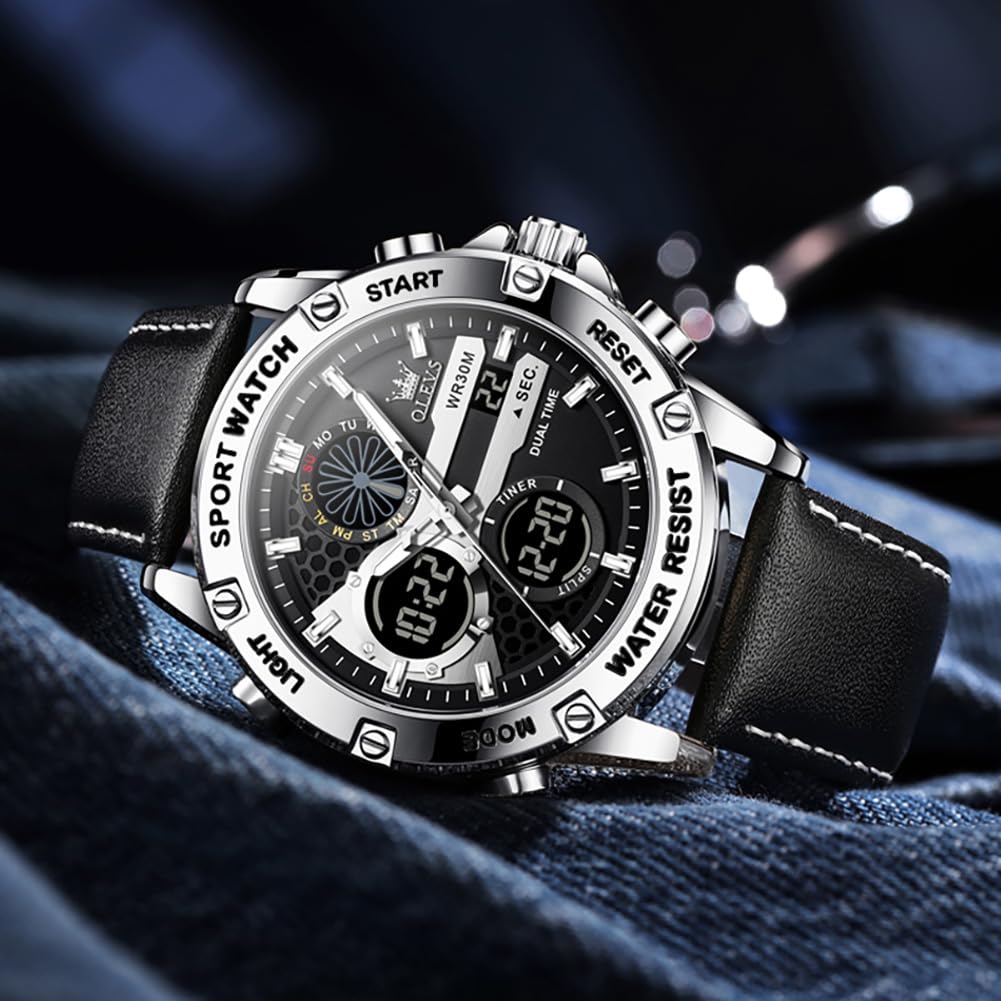 OLEVS Reloj de pulsera para hombre, con cronógrafo, para negocios, calendario digital, impermeable, para hombre