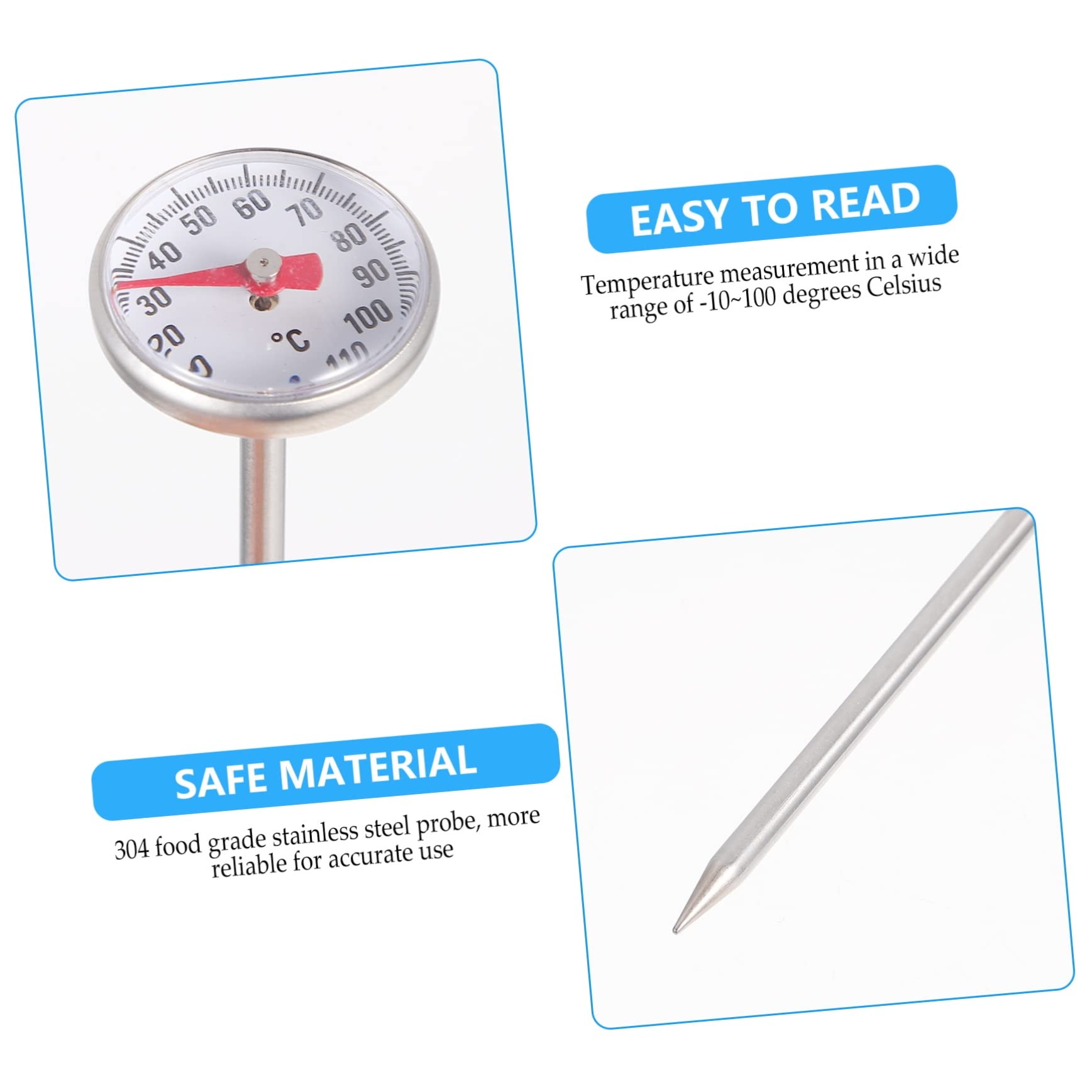 Alipis Stainless Steel Food Thermometer for Cooking Coffee and High Precision Probe Type Kitchen Thermometer for Home and Outdoor Cooking