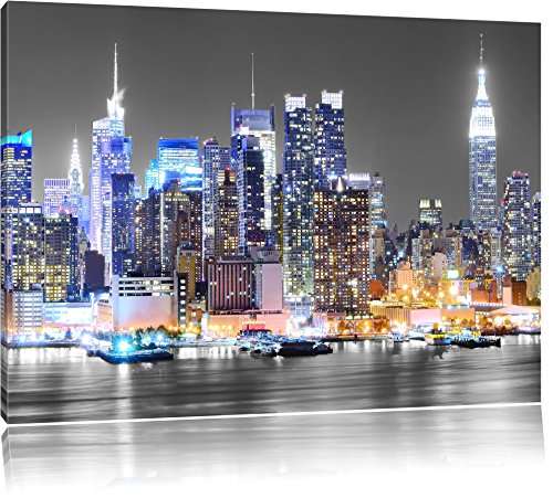 ville de New York dans la nuit blanc / noir Taille: 80x60 sur toile, XXL énormes Photos complètement encadrée avec civière, impression d'art sur murale avec cadre,...