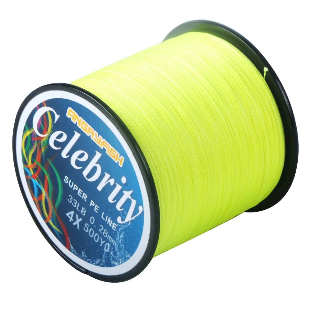 ANGRYFISH 4 Strands Super Strong Braided Fishing Line- Less Expensive -Zero Stretch -Small Diameter-Suitable For Novice Fishermen 500YD-Yellow30LB