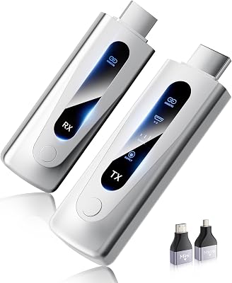 2027 Upgraded Wireless HDMI Transmitter and Receiver 328FT/100M, 4K Decode 1080P@60Hz Ultra HD Video Output, LED Display, Plug&Play 5G+2.4G for Audio to Monitor from PC/Projector/TV Box Silver