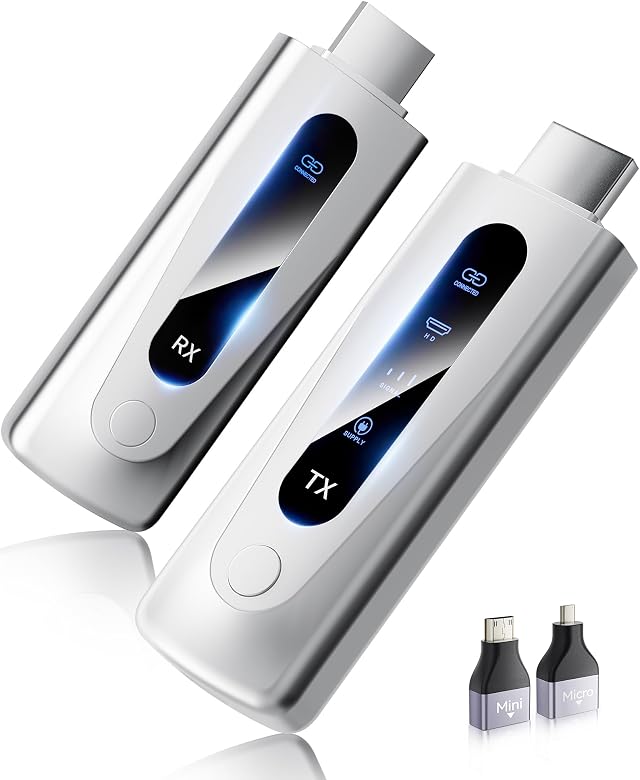 BRAIDOL Wireless HDMI Transmitter and Receiver, HDMI Funkübertragung 4K 100M/328FT, 5G Tragbarer HDMI Wireless mit LED-Anzeige,Plug & Play für Streaming Video Audio von/Laptop/PC zu TV/Projectorv