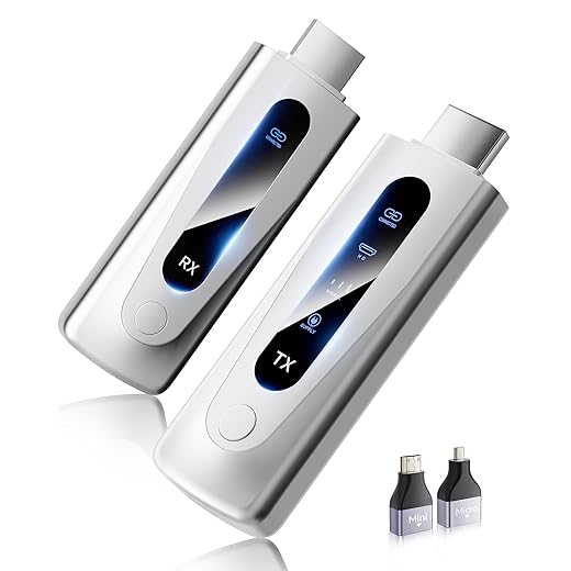 2025 Upgraded Wireless HDMI Transmitter and Receiver 328FT/100M, LED Display, 4K Decode 1080P@60Hz Ultra HD Video Output, Plug&Play 5G+2.4G for Video and Audio to Monitor from PC/Projector/TV Box