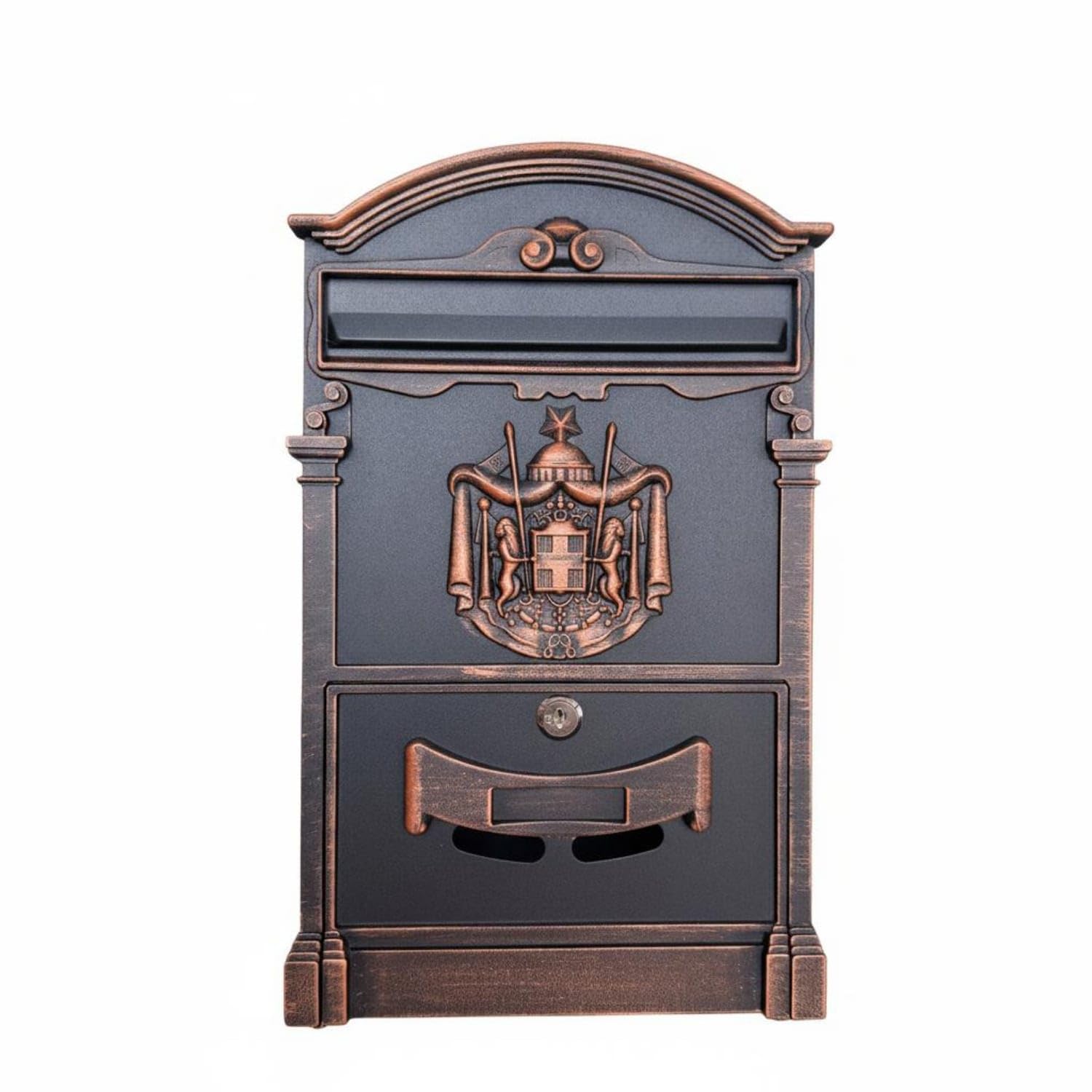 Waterproof Wall Mounted Mailbox Rainproof Vintage Design Postbox Weather Resistant Decorative Metal Post Box Long-Lasting Finish for Outdoor, Black Red-image-22