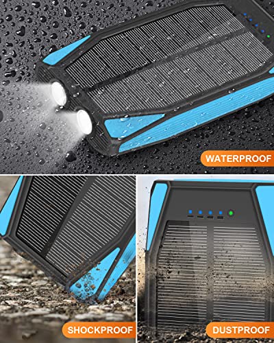 Solar Phone Charger Power Bank, Quacoa 20000Mah Portable Cell Phone Battery Panel Charger With 2 Usb & Type-C Port, Waterproof Qi Wireless Charging Powerbank With Dual Led Flashlights For Emergencies #TOP4