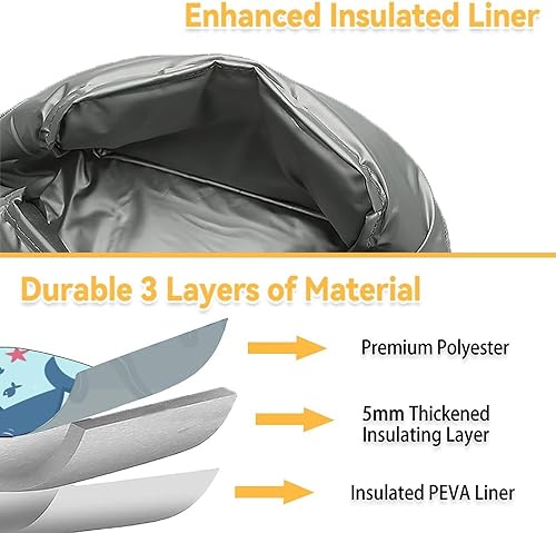 Miniatura 5 de Lonchera con diseño de tiburón para niños, pequeñas loncheras aisladas, bonita lonchera reutilizable para mujeres, lonchera plegable azul para la