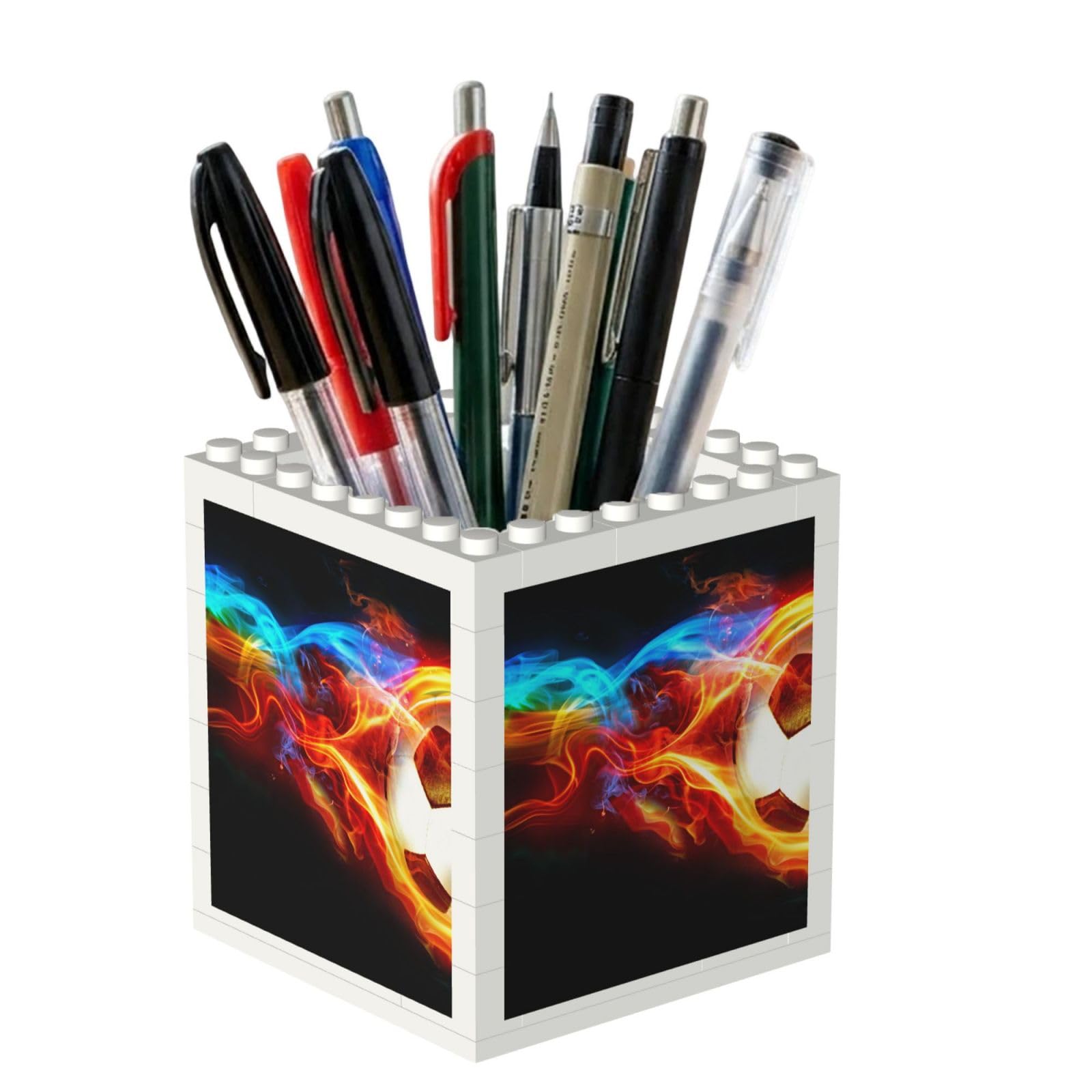 Poadnly Soccer Printed, Pen Pot Pencil Holder for Office Home School, Compact Desk Organiser for Office Stationery