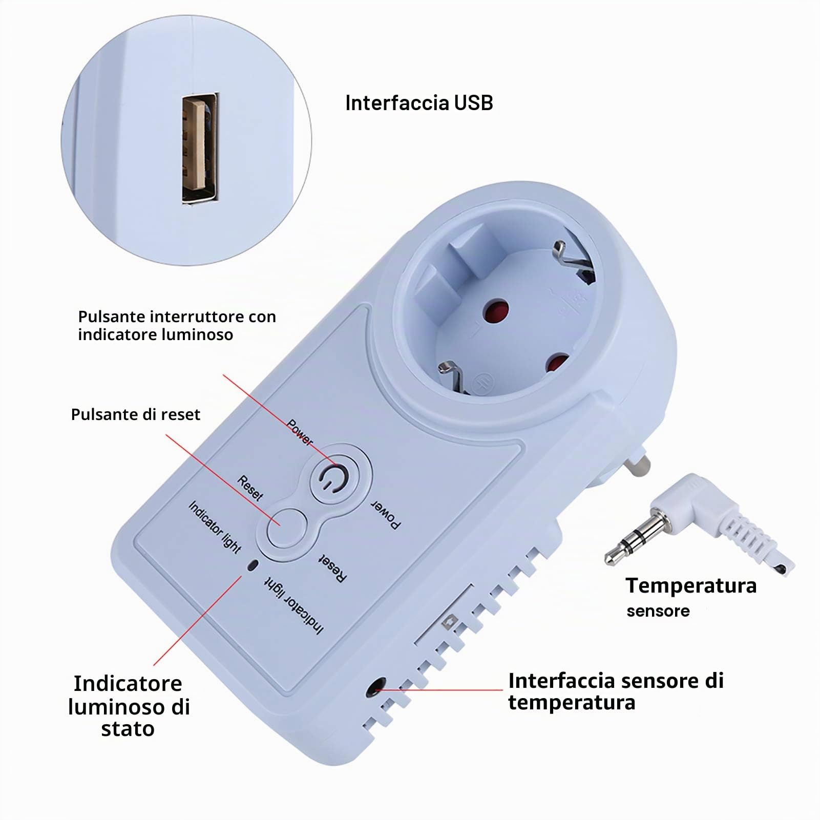 Garosa Socket di Spina di Alimentazione GSM Intelligente con Sensore di Temperatura, Controllo di Temporizzazione, Allarme Remoto, per L'automazione Domestica (Versione inglese standard
