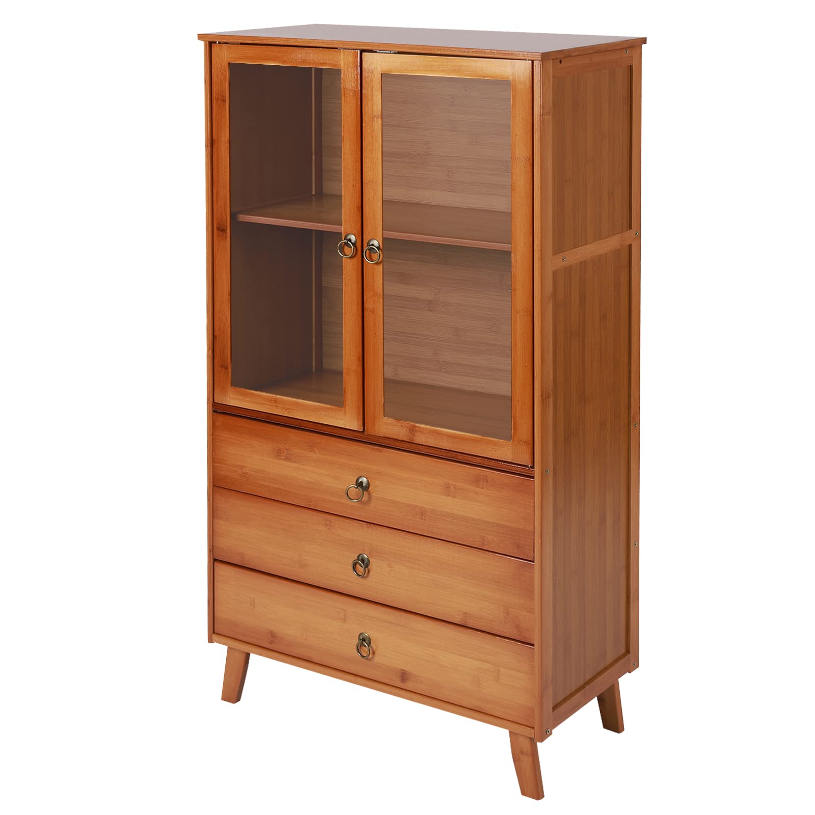 MhdunueSK Wood Cabinet,Brown Accent Buffet Hutch Cabinet,Cabinet Door with with 2 Acrylic Doors and Magnetic Suction Design,Closed Space of 3 Drawers,for Kitchen Bathroom Bedroom Living Room