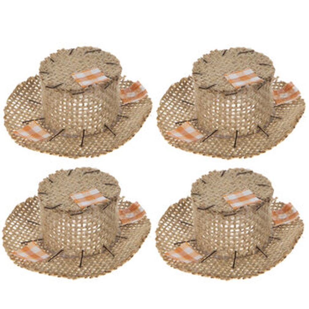 Fall Crafts Miniature Decorative Scarecrow Hats for Floral Arranging, Centerpieces, Autumn Fall Decor, and More - 4 Pieces, Brown