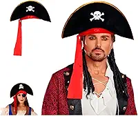 Chapéu Cosplay Pirata Adulto Com Detalhes para Halloween Baile Festa Carnaval Personagem Caribe