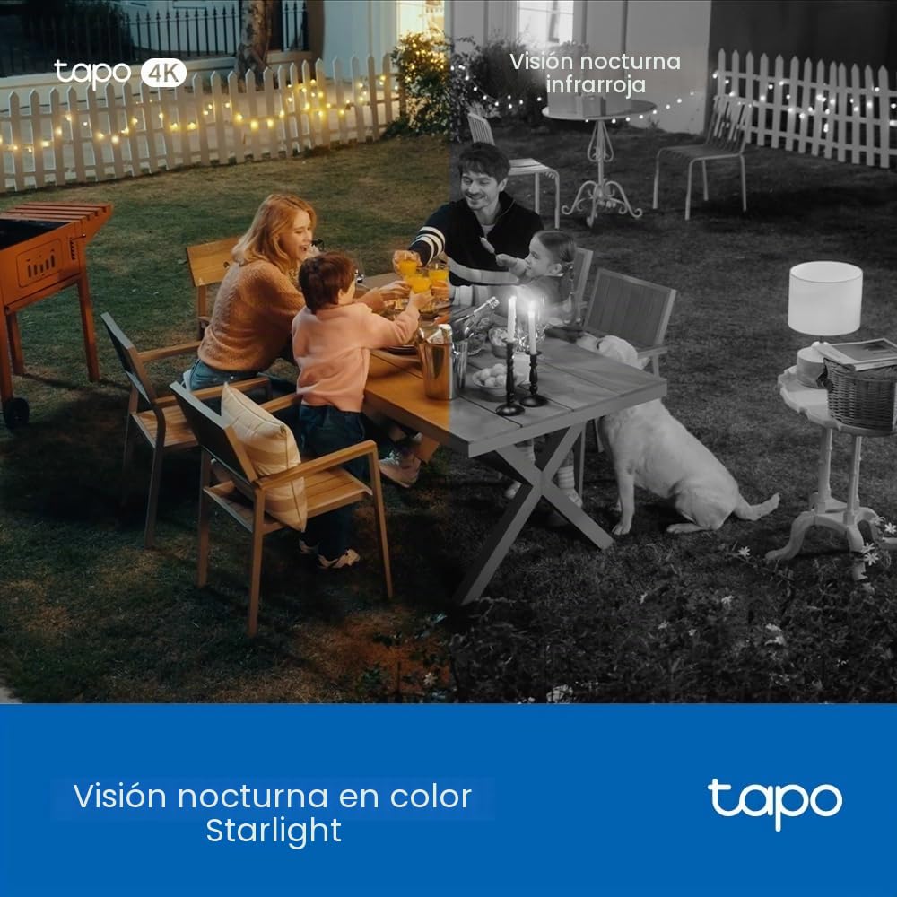 Tapo C660 Kit 4K 8MP Cámara de Seguridad Pan/Tilt alimentada por energía Solar, visión Nocturna a Color Starlight, cámara Exterior de Seguimiento de IA de 360°, Carga Solar, Audio bidireccional