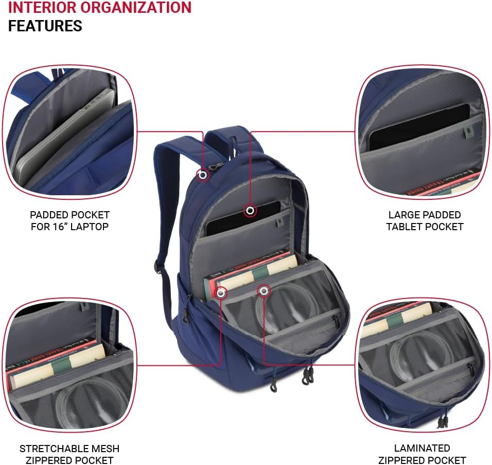 SwissGear Shield Laptop Backpack, Navy, 18.5"x12"x6"