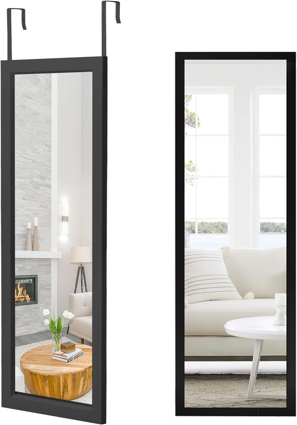 Trvone Over The Door Mirror,43" x 16" Wall Mirror, Wall Mount Hanging Mirror for Bedroom, Bathroom, Living Room, Decor, Full Length Door Mirror for Home Decoration, Black Black(door Mirror) 43" x 16"