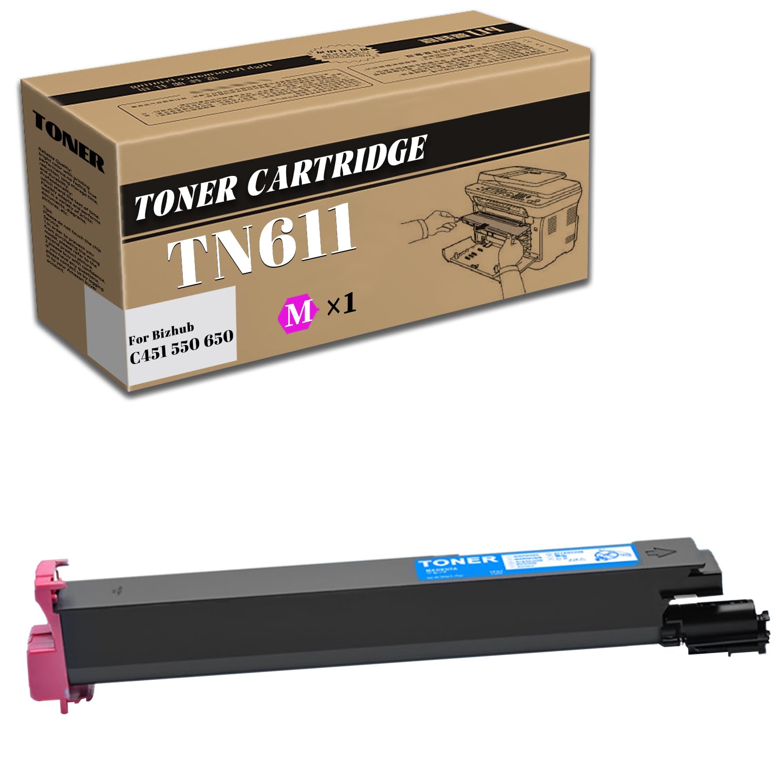 NEZIH TN611 Toner Cartridge Replacement for Konica Minolta Printer,Works for Bizhub C451 550 650 Magenta