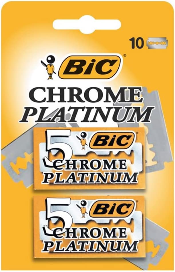 BIC Chrome Platinum, Double Edge Safety Razor, Disposable Single Blades, Stainless Steel, Pack of 10
