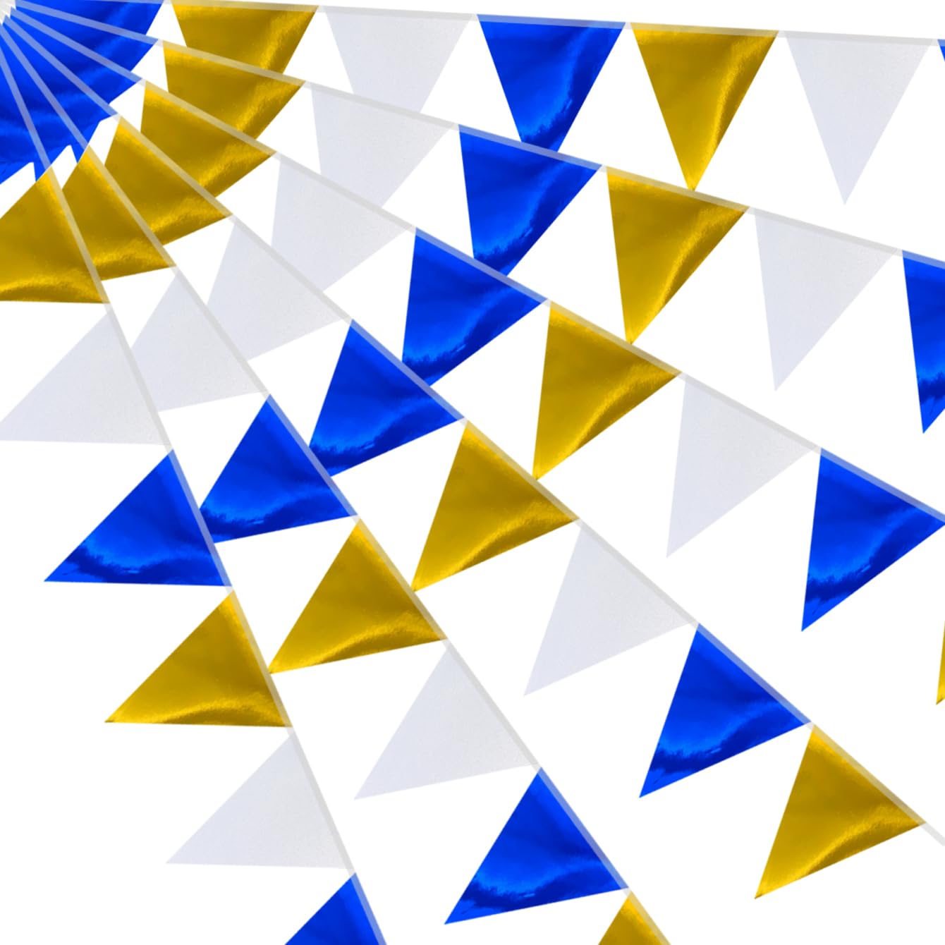 64ft Royal Blue Gold White Triangle Pennant Banner Flag Metallic Paper Bunting Garland for Birthday Decorations Graduation Bachelorette Nautical Ahoy Achor Bridal Wedding Party Supplies