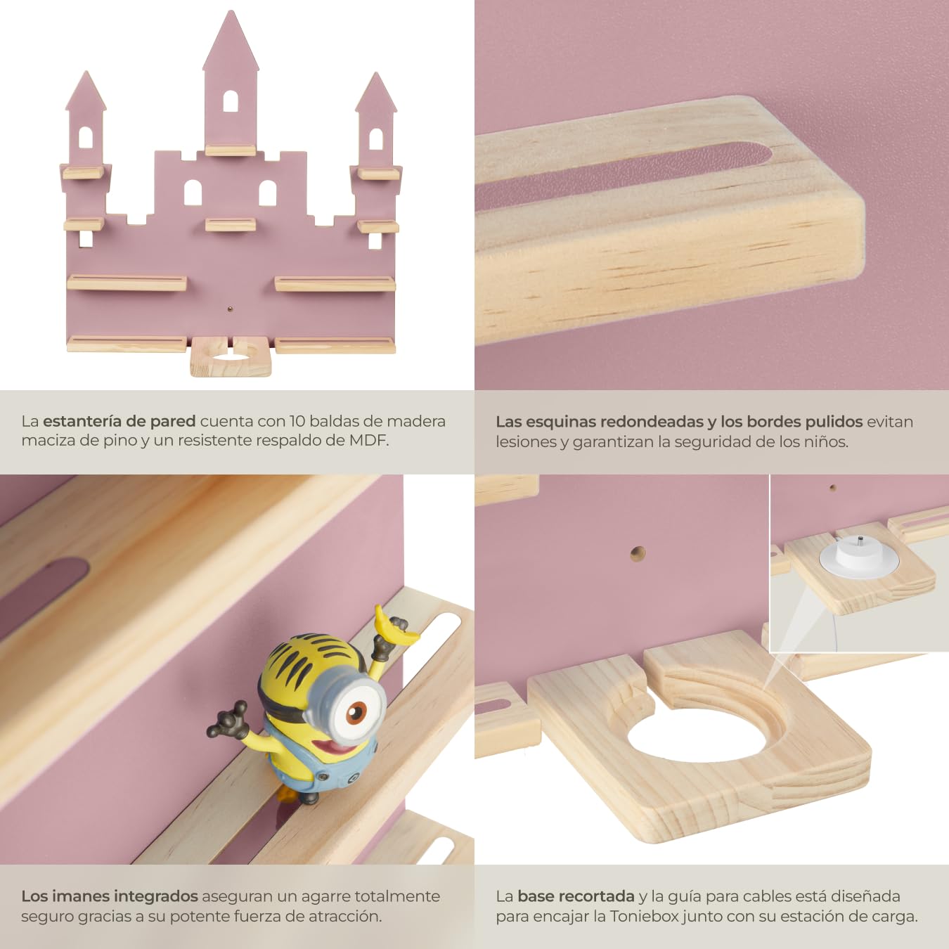 tectake® Estantería Madera para hasta 50 Tonies, Toniebox, Estantería Madera para Figuras Audio Toni, Organizador de Habitación Infantil, 12 Baldas y Guía de Cables, Diseño Resistente y Seguro