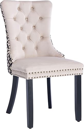 Miniatura 80 de Aoowow Juego de 2 sillas de comedor tapizadas de terciopelo, sillas laterales sin brazos con respaldo de ala, botones y patas de madera maciza para