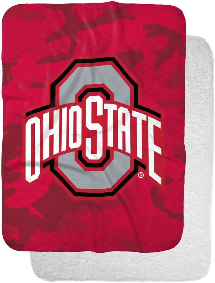 The Ohio State University Blanket, 50"x60" OSU Camo Silky Touch Sherpa Back Super Soft Throw Blanket
