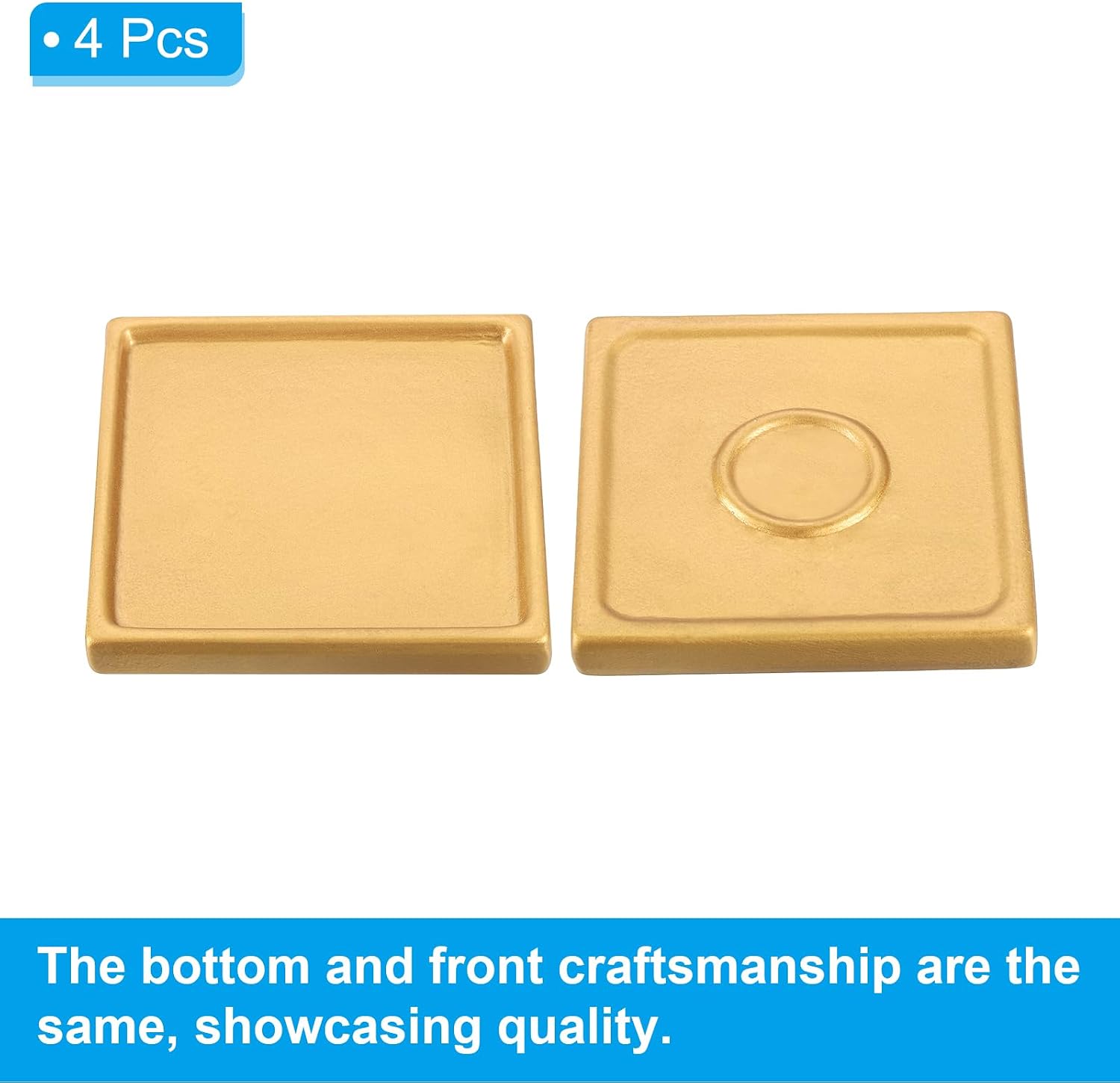 PATIKIL 5 Inch Plant Pot Saucers, 4 Pack Ceramic Square Plant Saucer Tray Flower Planter Drip Tray for Indoors Outdoors Patio Balcony, Gold Tone